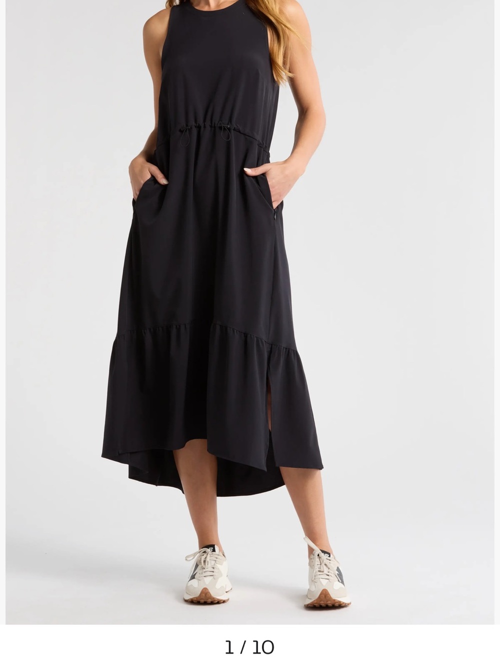 Zella Black Sleeveless High-Low Midi Dress with Pockets
